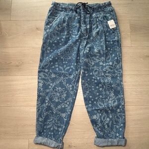 NWT Free People We Free Mixed Up Printed Utility Jeans Women's Sz M Adjust Waist